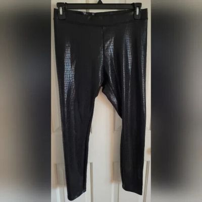 Express Shiny Black Snakeskin Print Faux Leather Leggings Size Medium